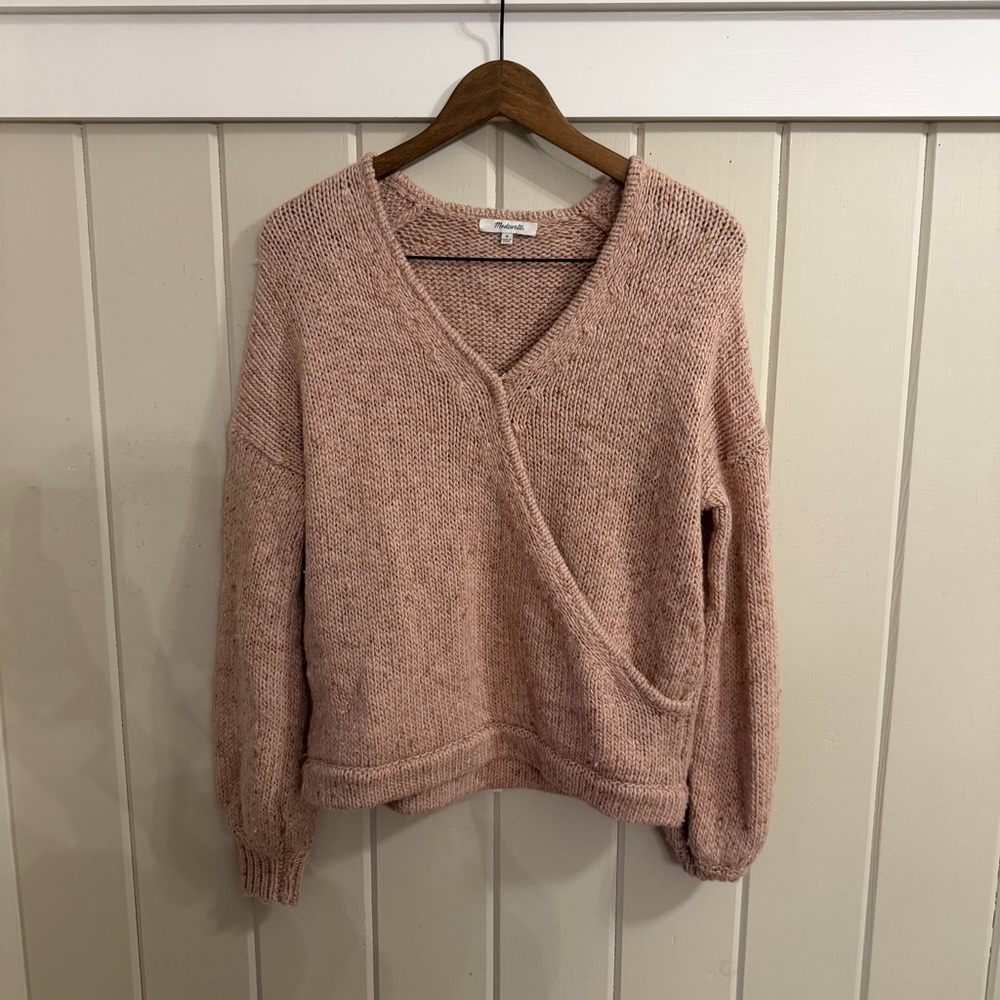 Women’s Madewell Soft Pink V-Neck Wrap Sweater, Size Medium